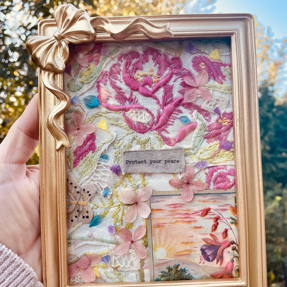 Gold Floral Embroidered Frame - Protect Your Peace